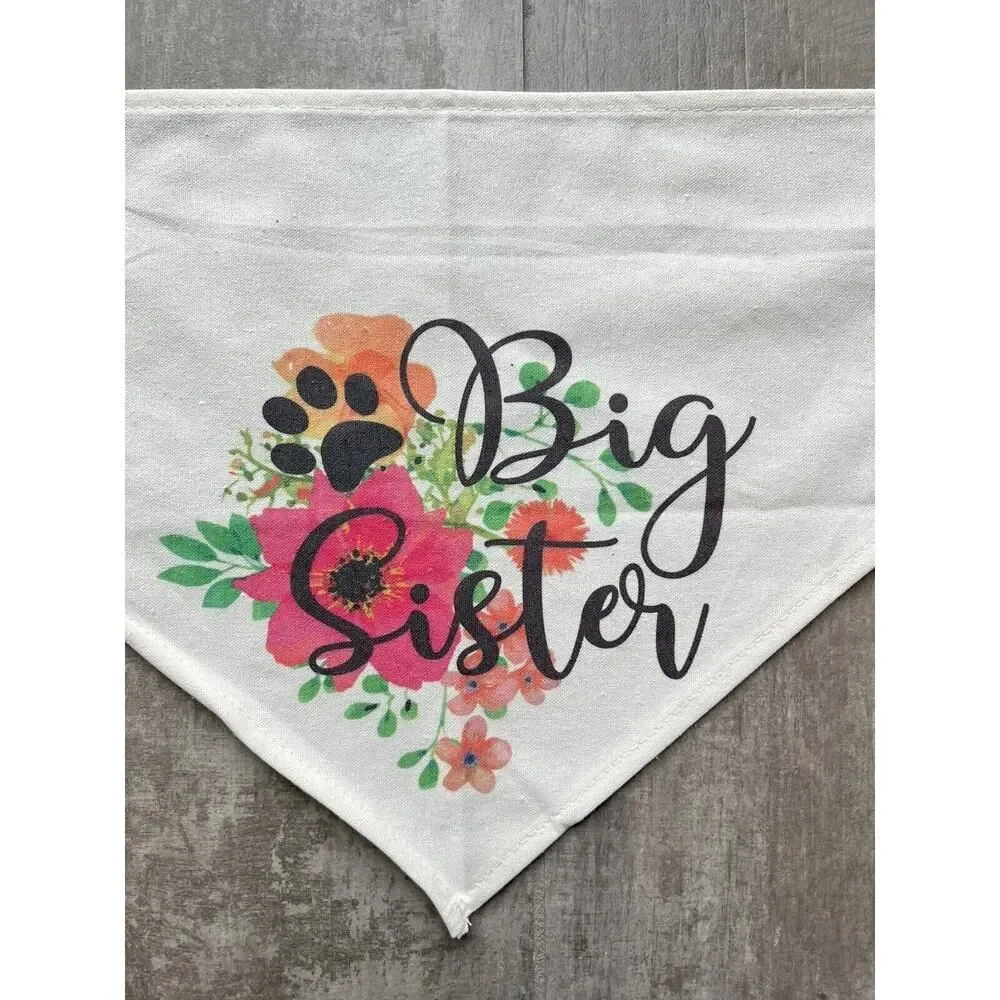 Big Sister Flower Boho Cotton Pet Dog Scarf Bandanas Gender Reveal Pregnancy NEW